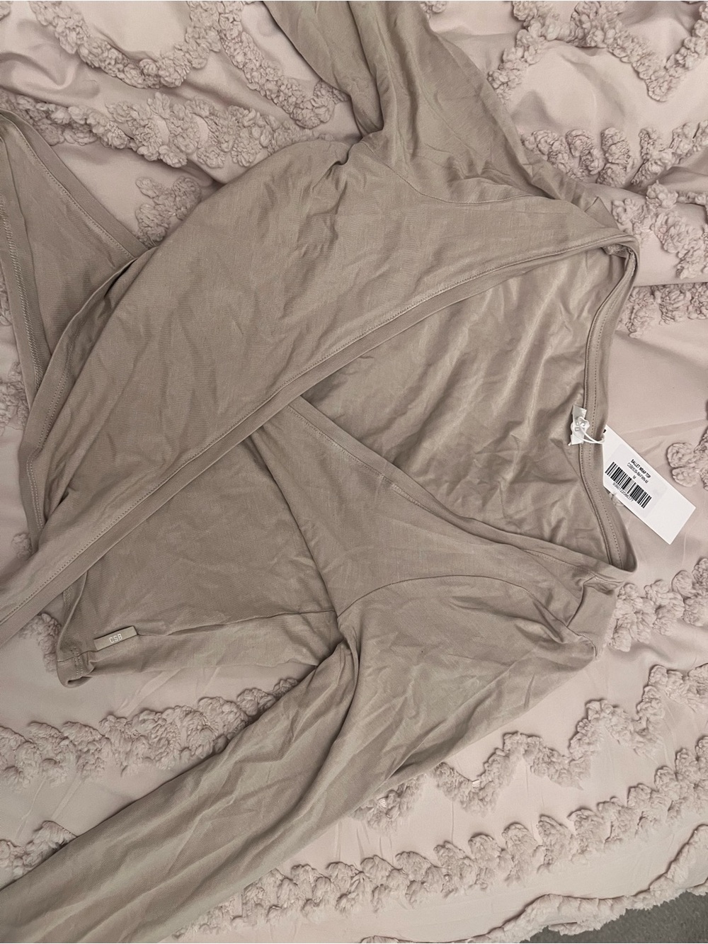 Women's Cream Long Sleeve Wrap Crop Top - Picture 4 of 5